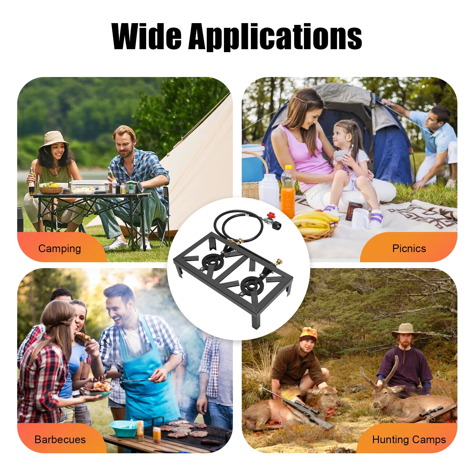 8000W Portable Double Burner Outdoor Gas Stove Propane Cooker with Adjustable 0-10Psi Regulator Hose for Patio Camping, BBQ