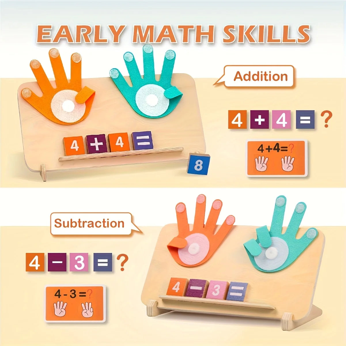 Wooden arithmetic learning board for children over 3 years old - educational toy with number blocks and math operation cards, in - Smarsty