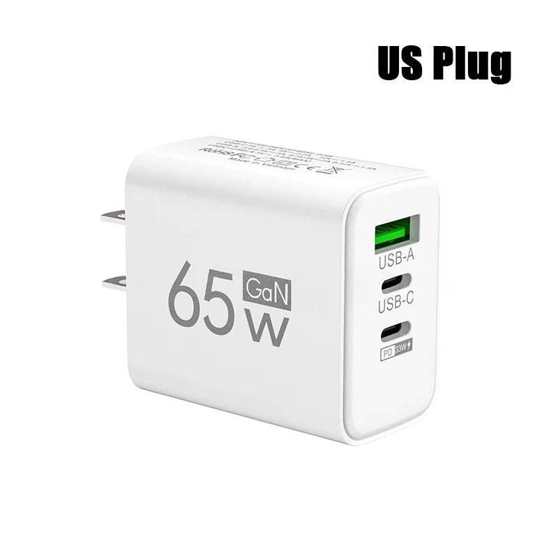 GaN Fast Charging 65W USB Type C Charger EU KR PD 3.0 Quick Charge Wall For Phone Adapter For iPhone 15 Xiaomi Huawei Samsung - Smarsty