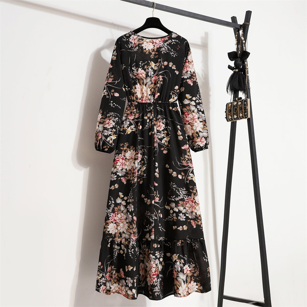 2023 Sping Summer Bohemian Women Maxi Dress Casual Long Sleeve High Waist Beach Woman Chiffon Dresses Floral Vestidoes Mujer New - Smarsty