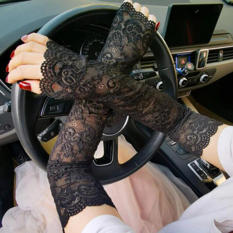Women Lace Sunscreen Arm Sleeves UV Protection Gloves - Smarsty