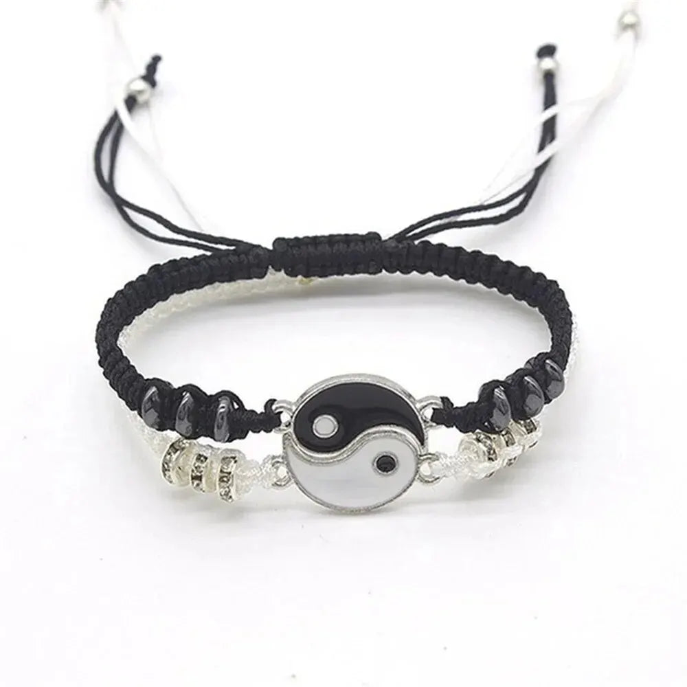 Couple Black White Tai Chi Bracelet Set Adjustable Daily Wear - Smarsty