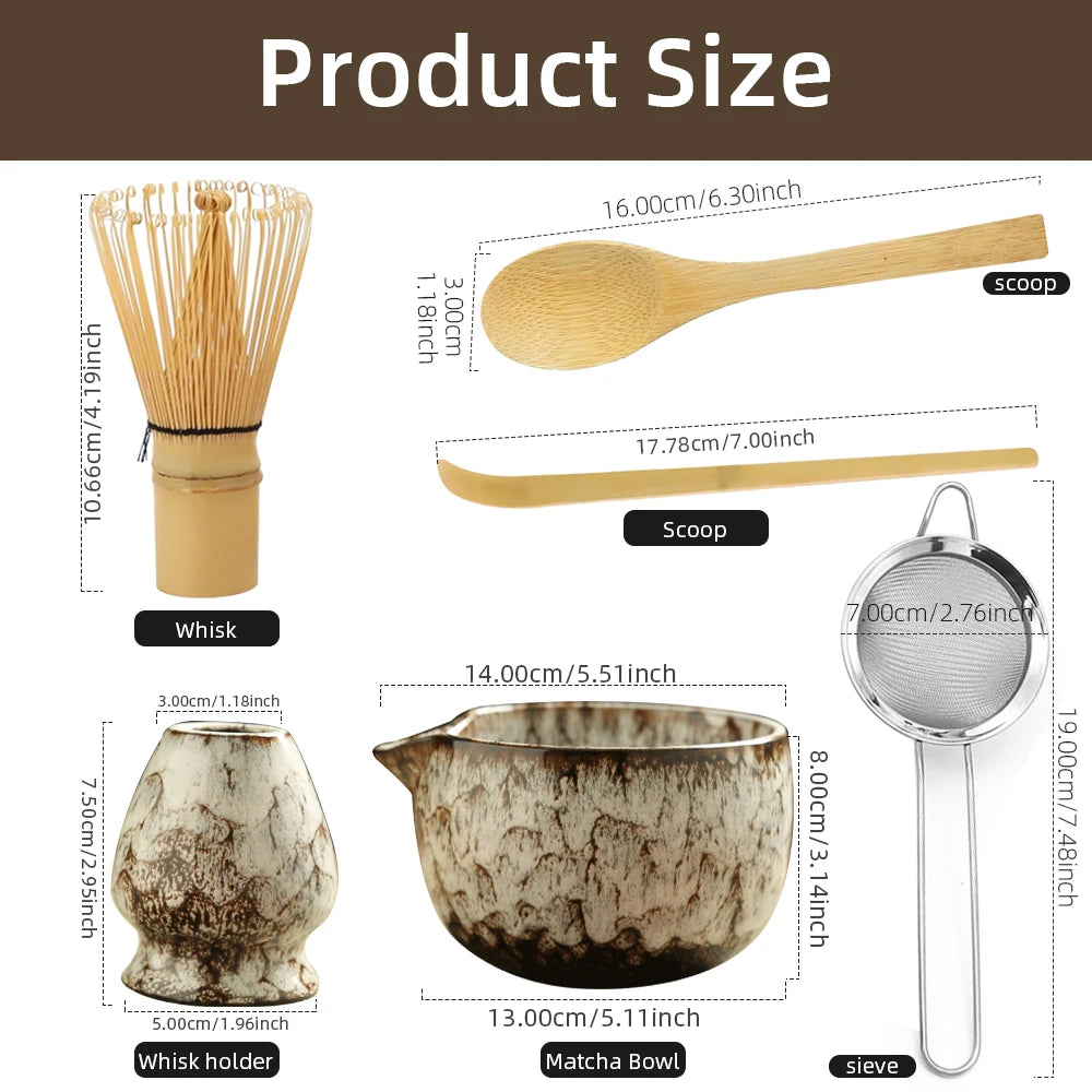 6PCS Japanese Matcha Tea Set Safe Bamboo Whisk Teaspoon Tea Sets Matcha Bowl Matcha Whisk Holder for Tea Lovers Tea-Making Tools - Smarsty