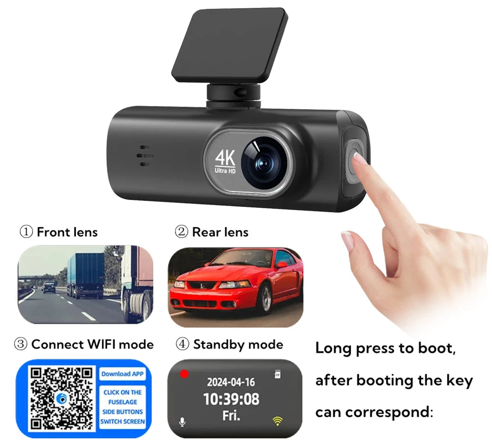 4K Dash Cam With WiFi Dual Lens GPS Parking Monitoring - Smarsty