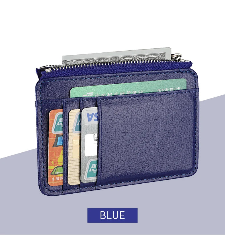 Mini Credit Card Wallet Id Card Holder Men's Small Wallet Thin Sleeve Zipper Short Coin Wallet