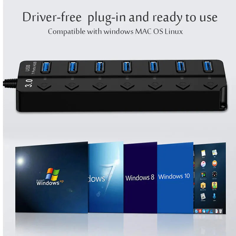 USB 3.0 Hub 4/7 Port Multiport Cable High Power Adapter