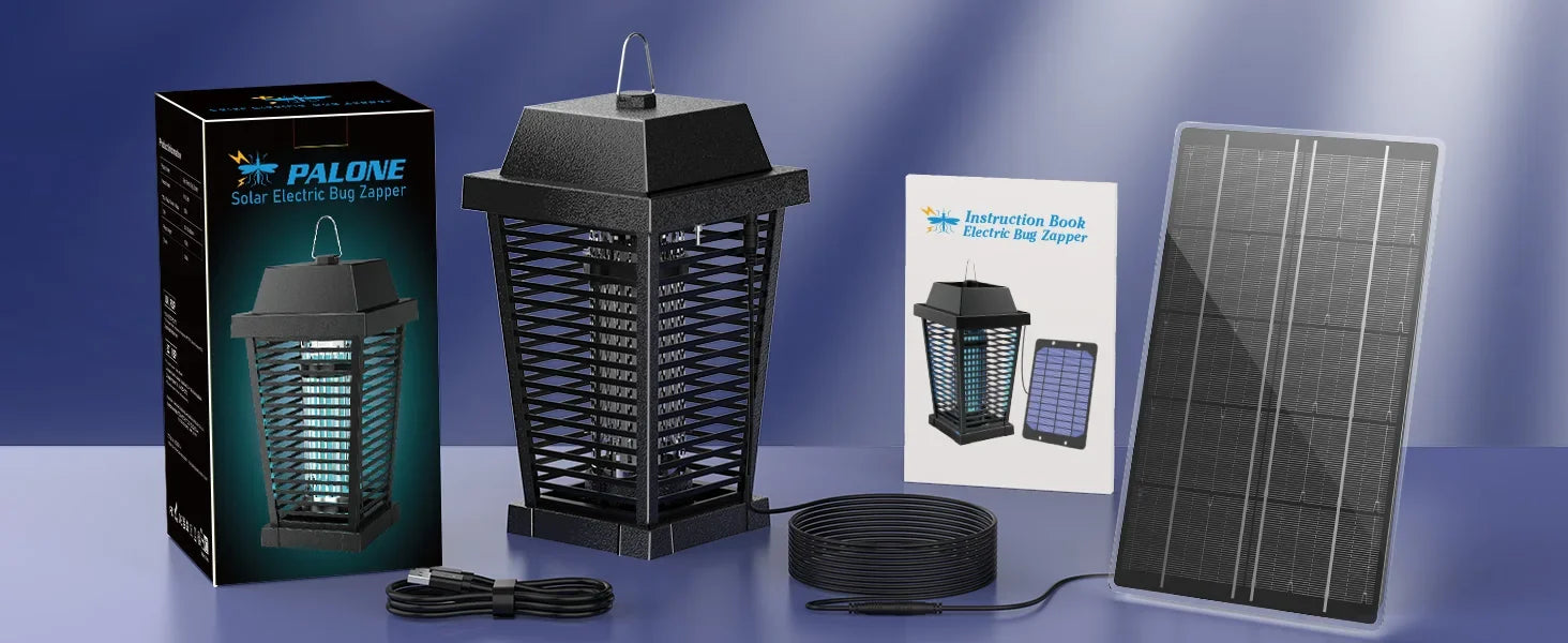 Solar Bug Zapper 4500V Electric Mosquito Zapper Outdoor,USB-C and Solar Panel Dual Charging Electric Zapper Racket with UV Light