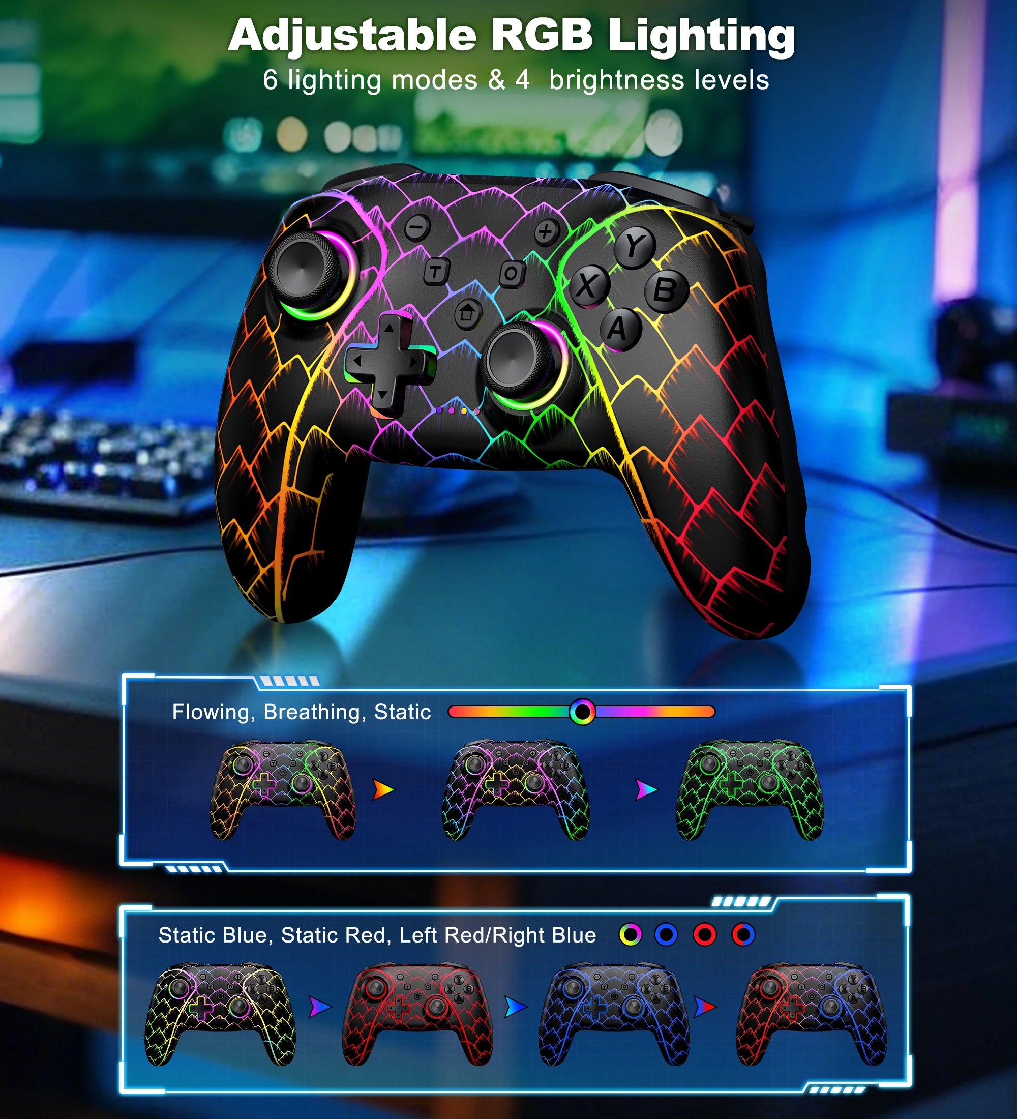 Dinofire Wireless Bluetooth RGB Controller for Nintendo Switch - Smarsty