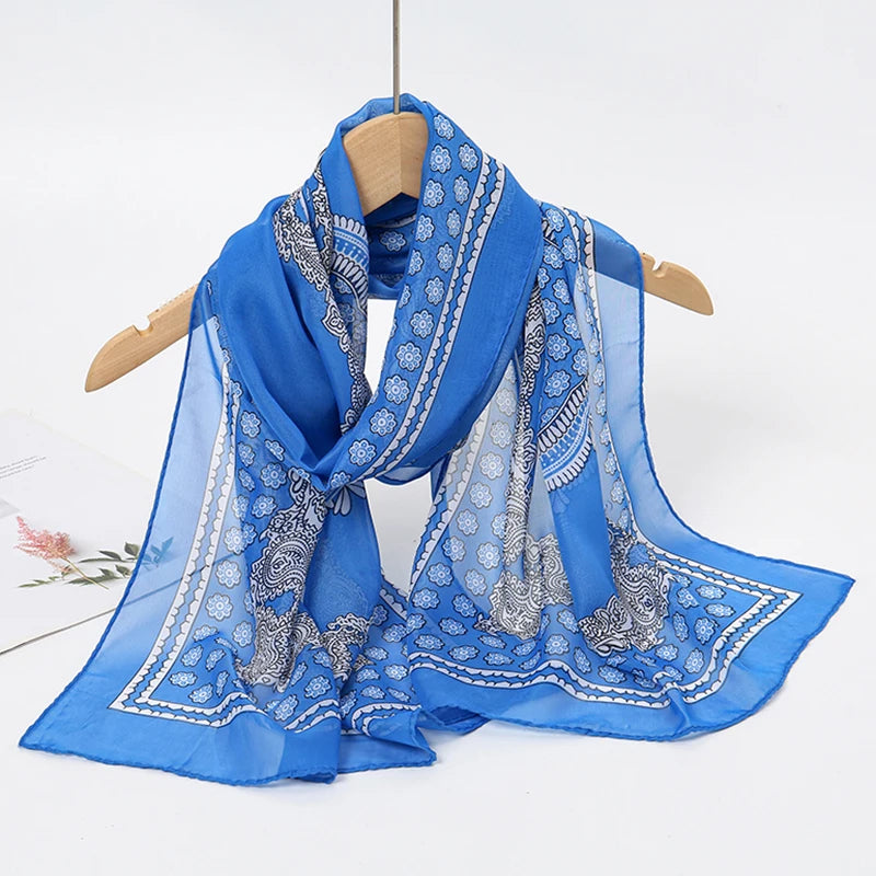 Women Print Chiffon Scarf Lightweight Sunscreen Shawl Wrap - Smarsty