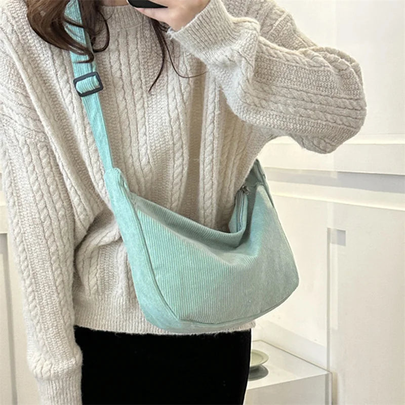 Corduroy Shoulder Bag Minimalist Crossbody For Women - Smarsty
