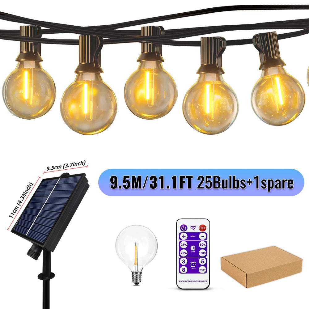 Mexllex 15.5M G40 Solar String Lights Outdoor with 8 Light Modes - Smarsty