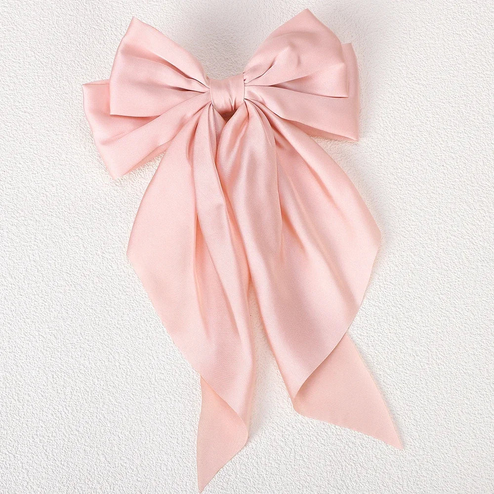 Girls Elegant Big Bow Satin Hair Clip Accessory - Smarsty