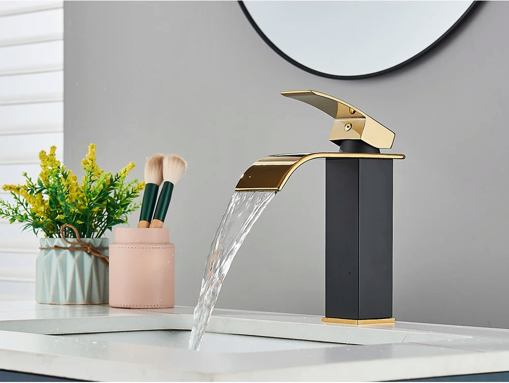 Brushed Gold Waterfall Bathroom Sink Faucet Mixer - Smarsty