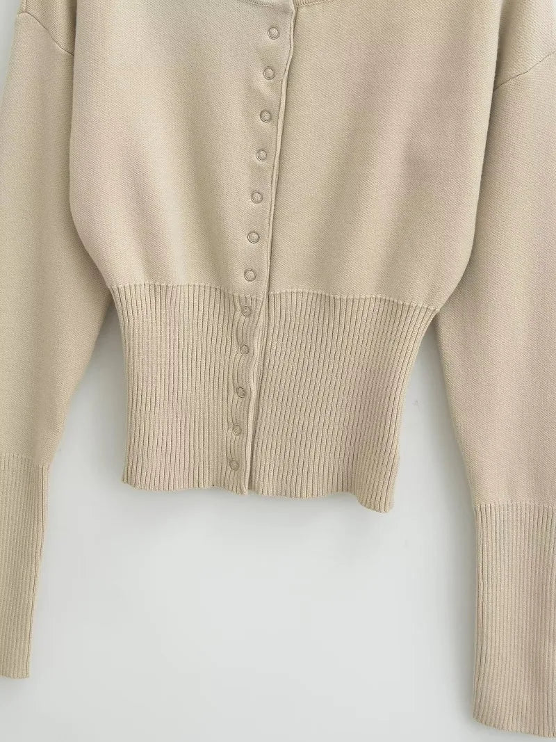 Tossy Autumn Fashion Knitwear Cardigan Top Women's Ribbed Patchwork Slim Casual Cropped Inner Top Women's Knit Cardigan Outwear - Smarsty