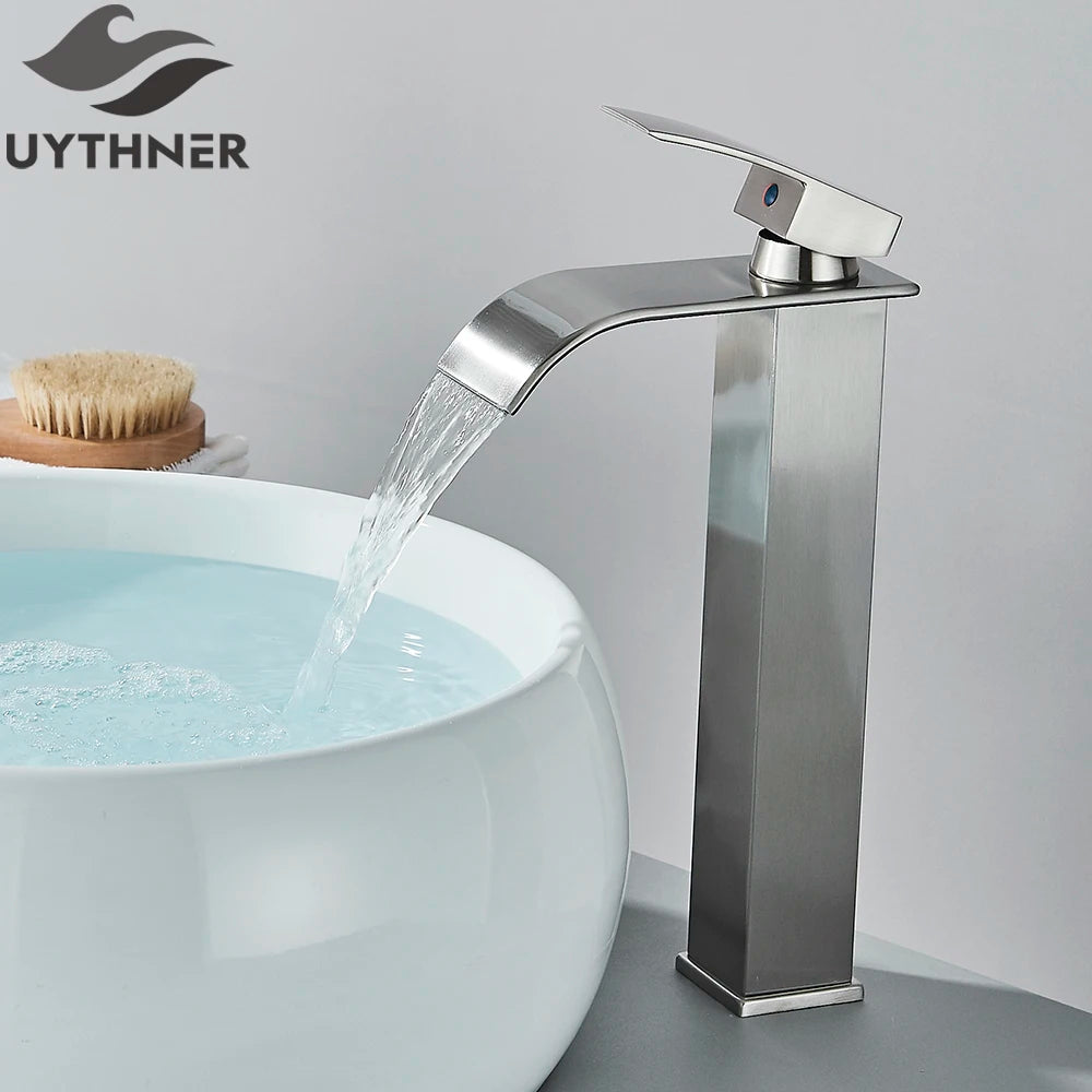 Brushed Gold Waterfall Bathroom Sink Faucet Mixer - Smarsty