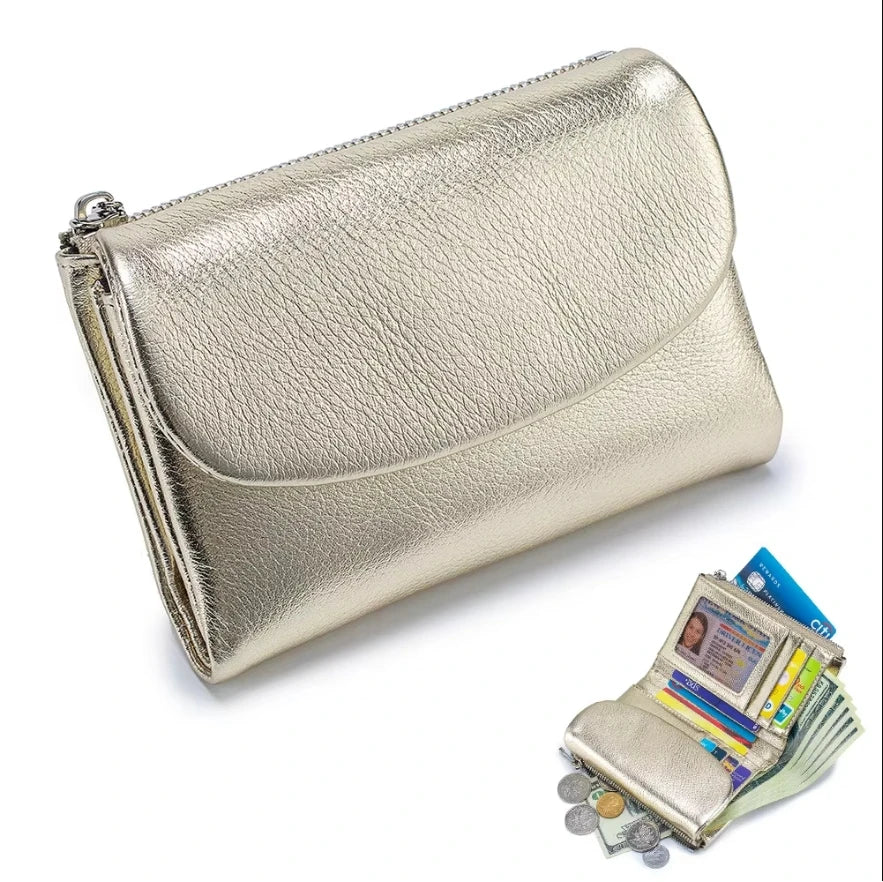 Coin Purse Genuine Cow Leather Short Wallet Trifold for Small Women's Purses Clutch Cowhide Card Holder Travel Card Wallets