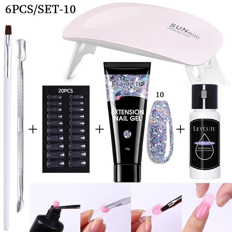LILYCUTE Nail Gel Set with 6W LED Lamp for Quick Manicure - Smarsty