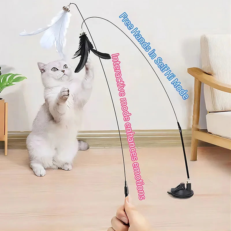 Interactive Feather Cat Toy Wand with Suction Cup - Smarsty