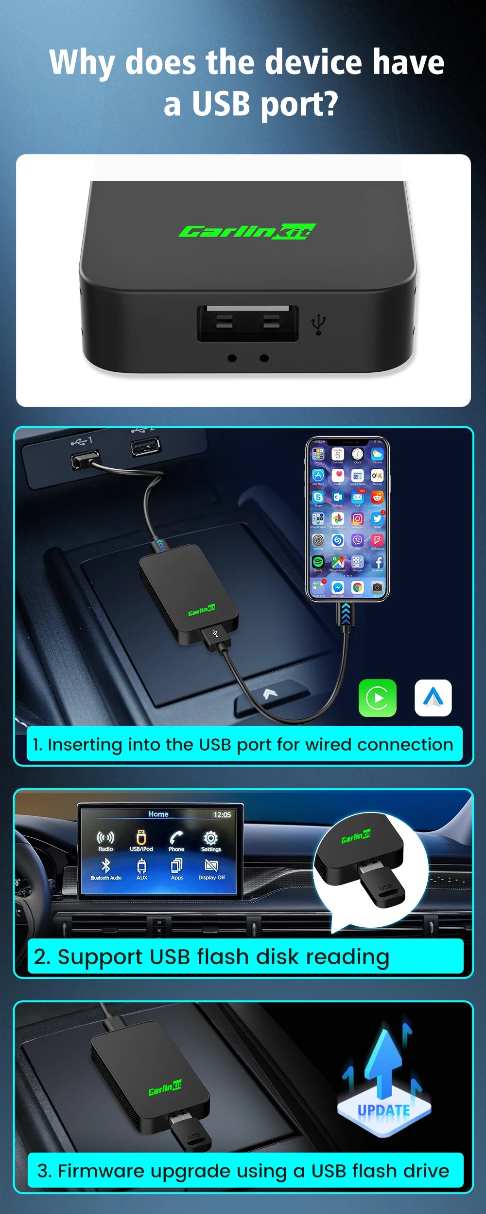 3 In 1 Wireless CarPlay Android Auto Adapter For Cars - Smarsty