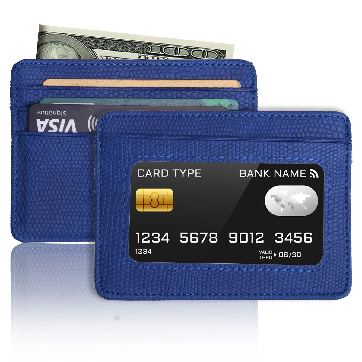 Minimalist Slim Credit Card Holder with Transparent ID Window, Small Leather Card Wallet for Women Men