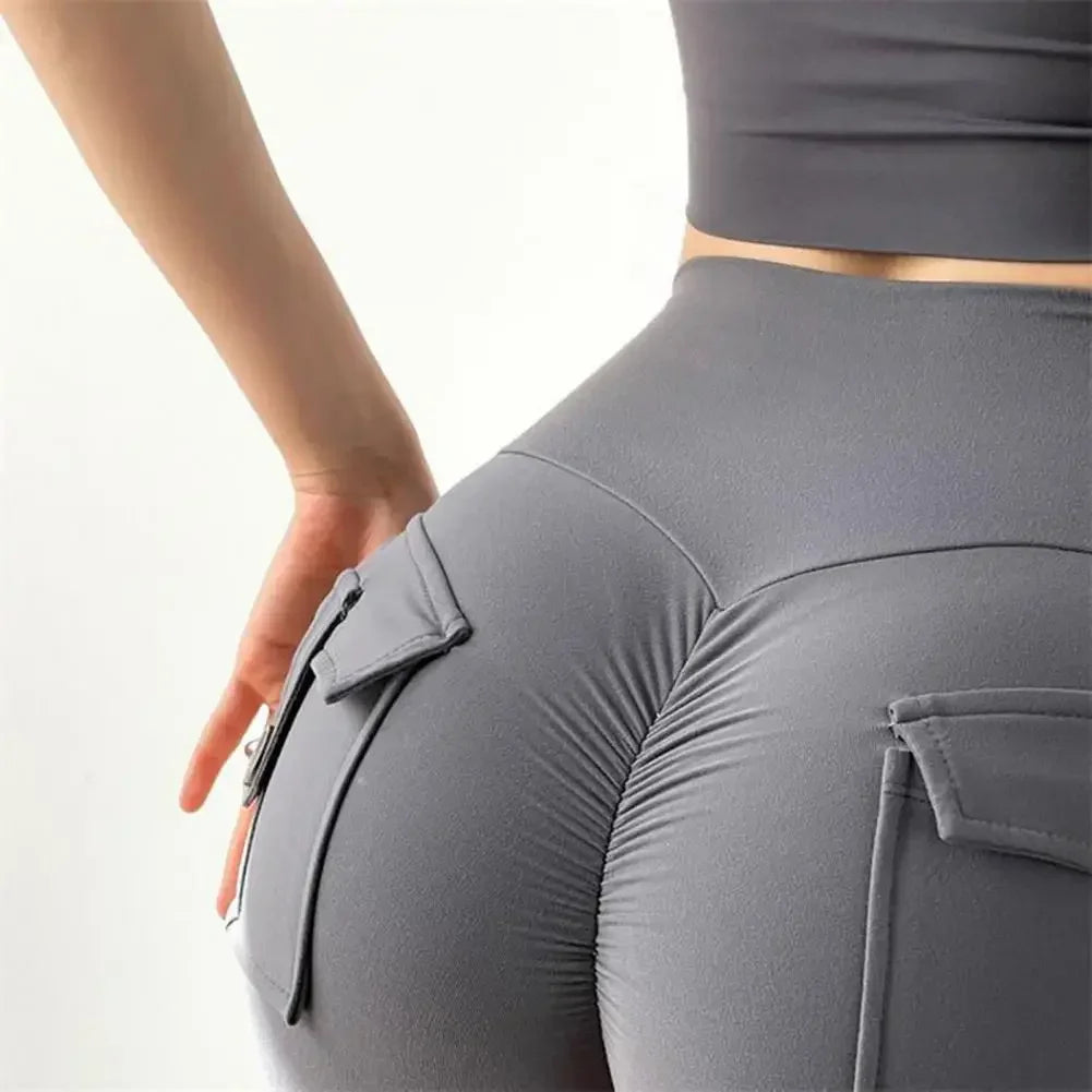Summer Peach Butt Fitness Exercise Three-Quarter Pants Cargo Air Dry Pocket Yoga Tight lift the hips Women's Shorts