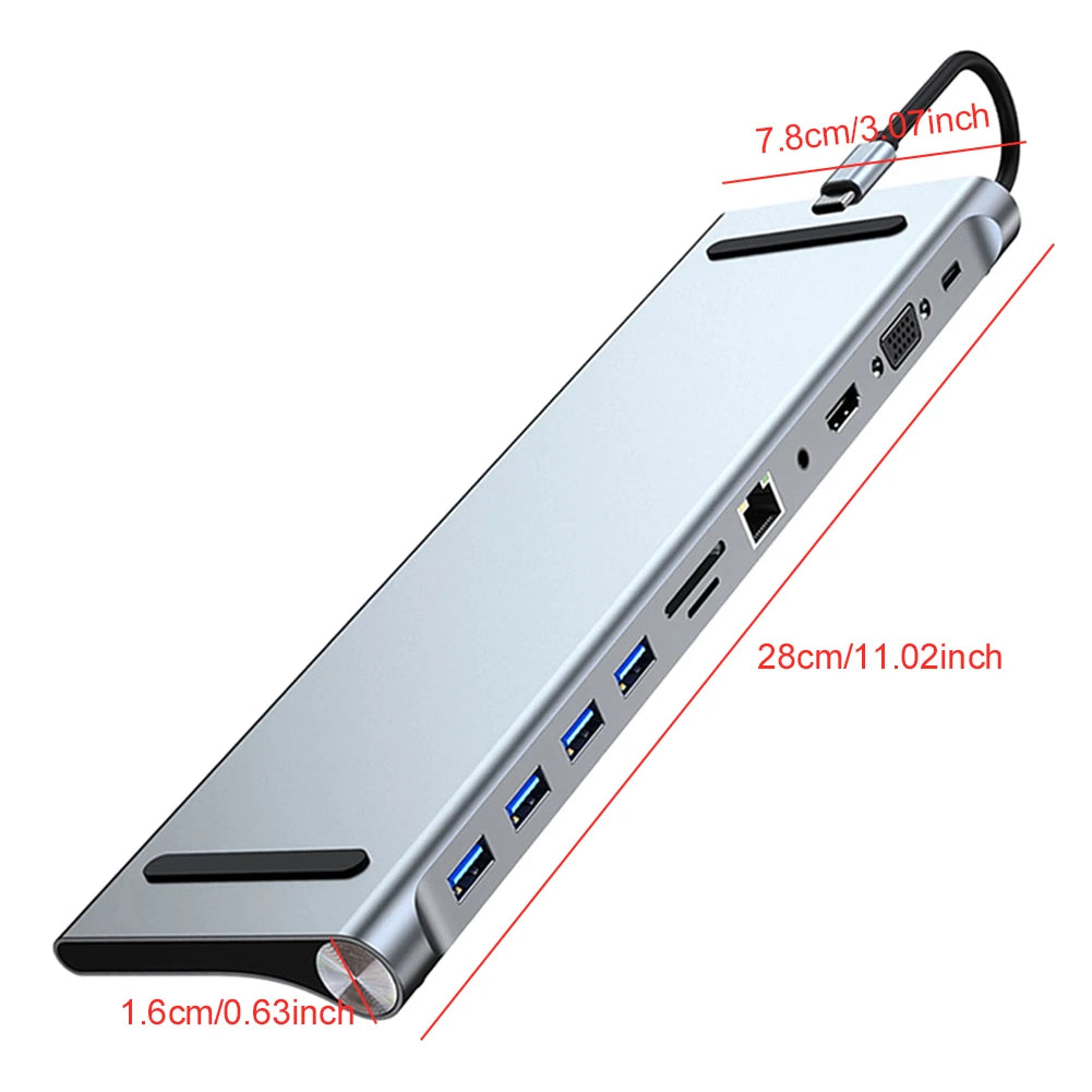 11 in 1 USB C Docking Station with 4K HDMI-Compatible VGA Ethernet USB C Dock 100W PD SD/TF Audio Type C Hub 1* USB 3.0 3*USB2.0