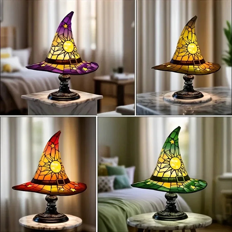 Witch Hat Lamp - Gothic Wizard Hat Light with Purple to Yellow Gradient, USB-Powered Tabletop Decoration for Halloween