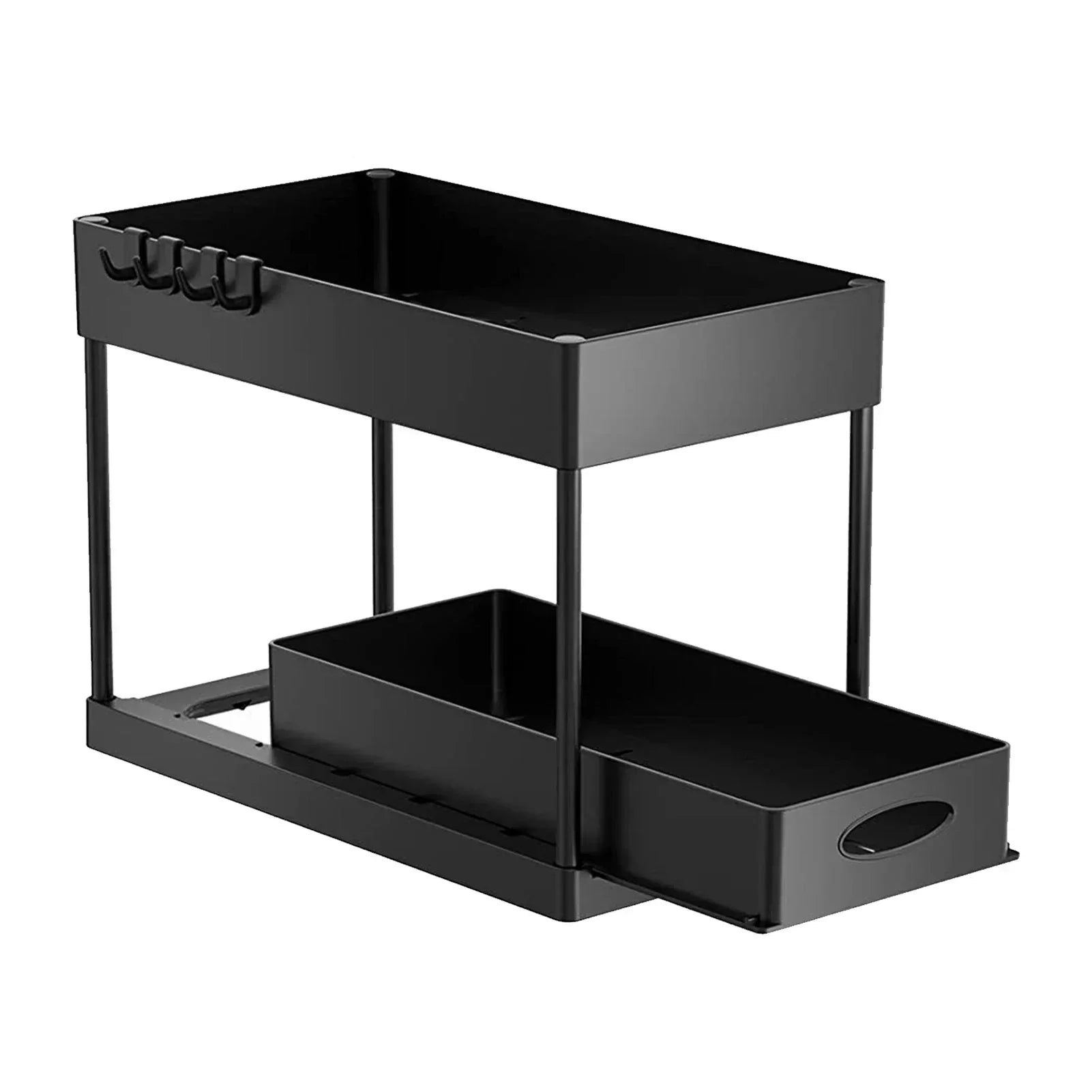 2 Tier Under Sink Organizer Sliding Cabinet Basket Organizer Storage Rack with Hooks Hanging Cup Bathroom Kitchen Organizer by Smarsty