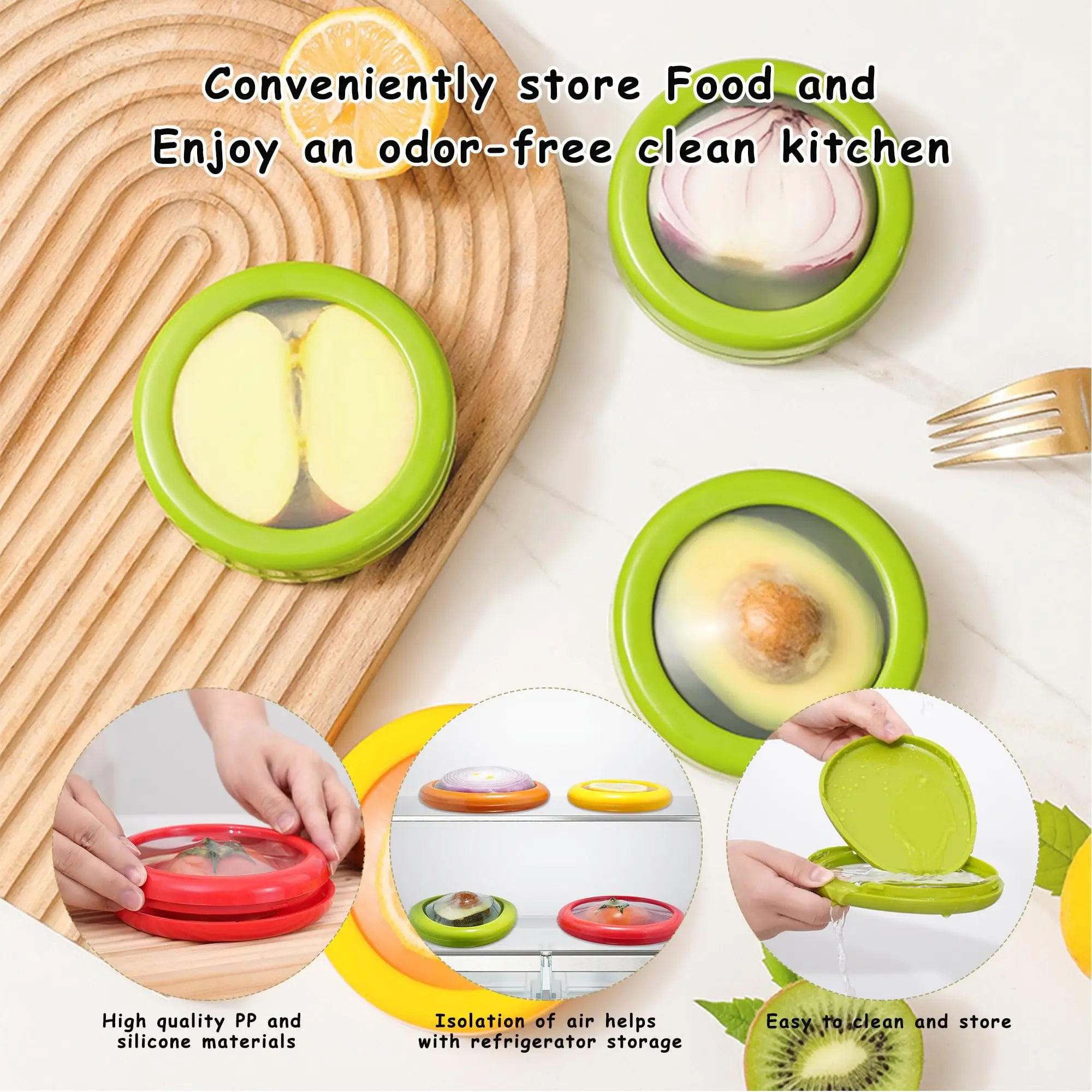 1/4Pcs Silicone Lid Vegetable Crisper Food Storage Box for Scallion Fruits Kitchen Storage Organization Reusable Accessories by Smarsty