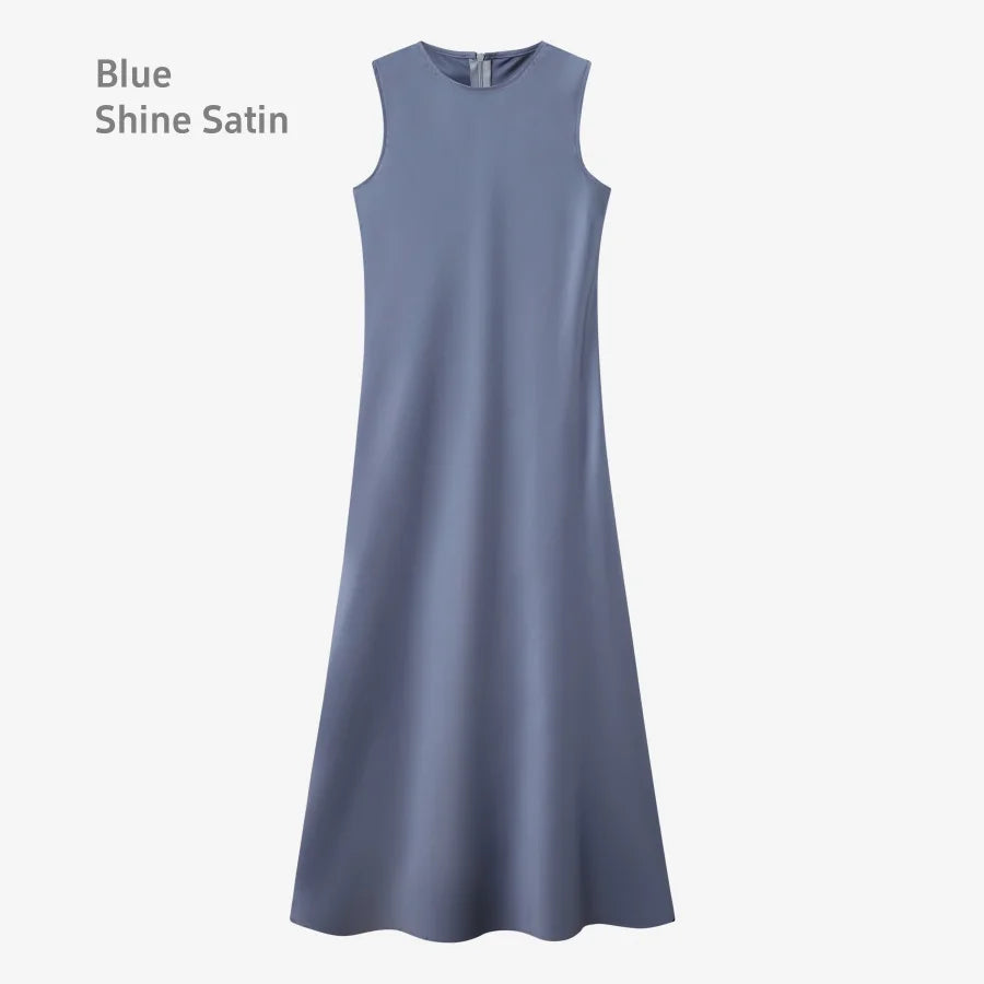 AS 2025 spring summer elegance satin dress + knitted top match set maxi floor length woman clothes