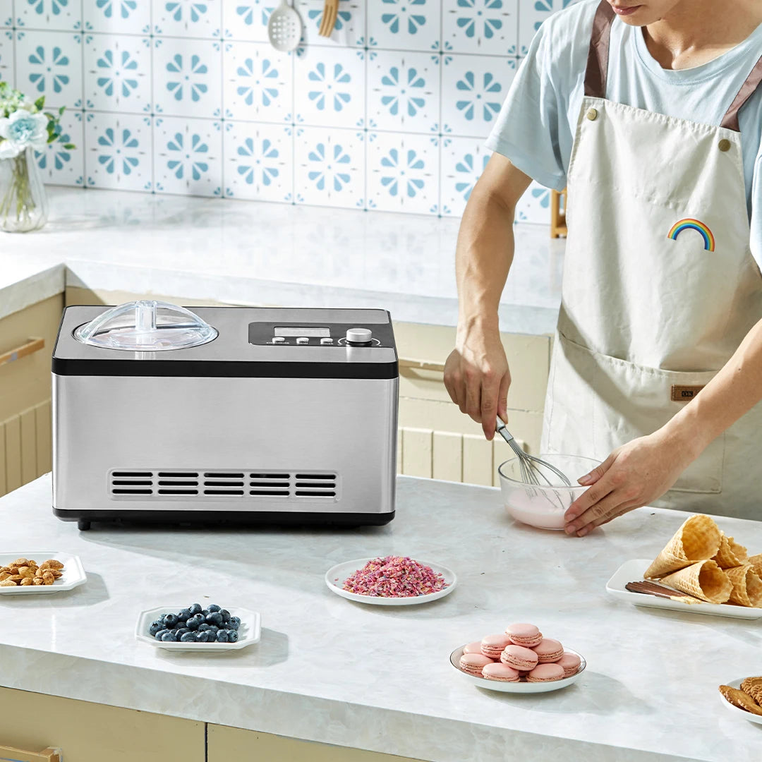 SucceBuy Automatic Ice Cream Maker with Built-in Compressor 2 Quart No Pre-freezing Fruit Yogurt Machine Electric Sorbet Maker