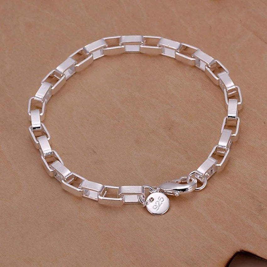Sterling Silver Square Chain Bracelet Unisex Gift - Smarsty