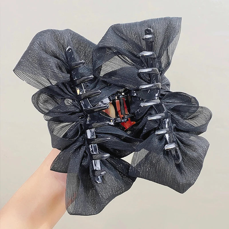 Elegant Chiffon Hair Claw Clip Large Three Layer Bow - Smarsty