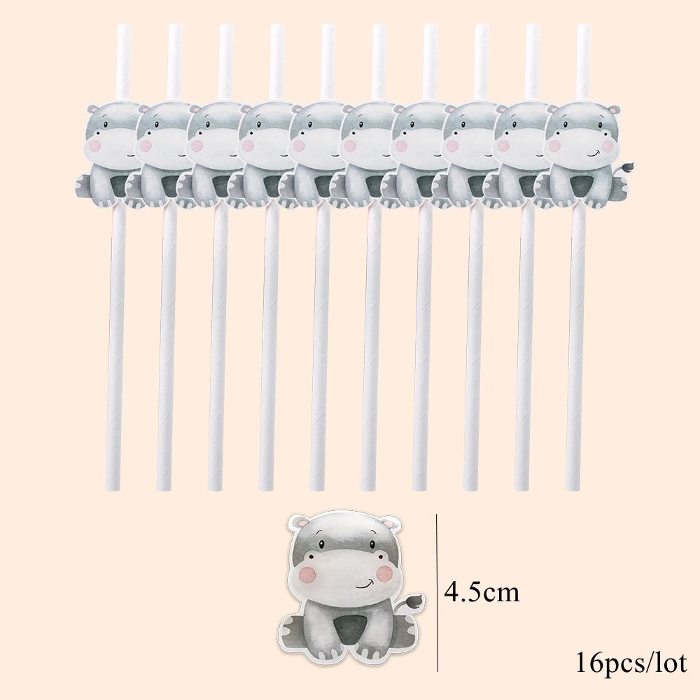 16Pcs Eco-Friendly Wild Animal Paper Straws for Kids Parties - Smarsty