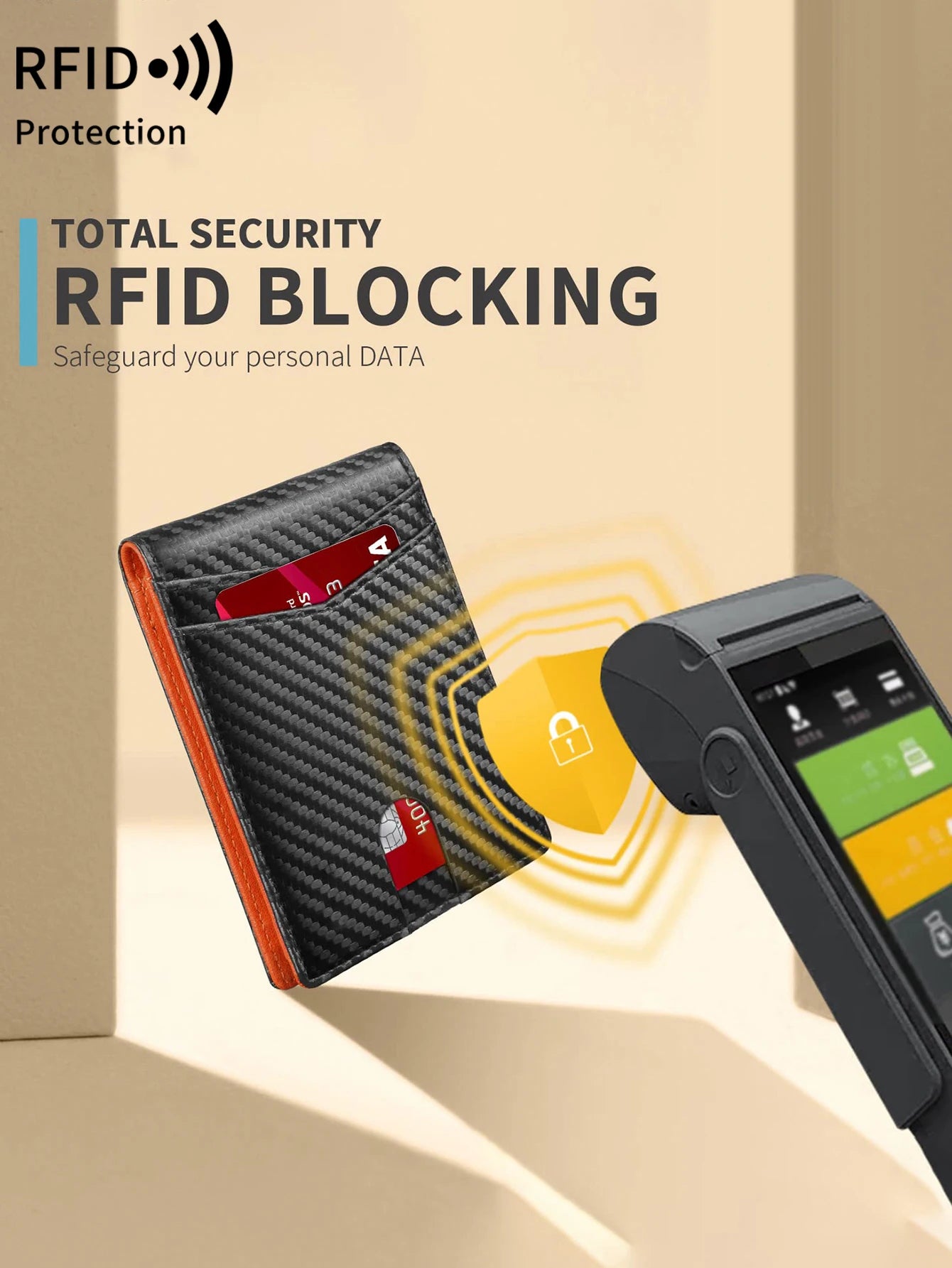 RFID Blocking Ultra-thinTrifold Wallet Carbon Fiber Pattern Portable Credit Card Holder,with2 ID Windows and Multiple Card Slots - Smarsty
