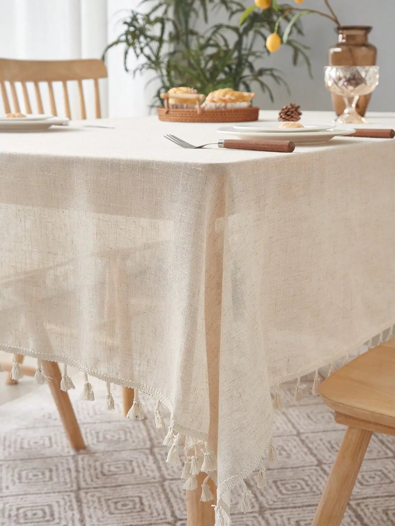 Beige Linen Square Tablecloth for Retro Home Decor - Smarsty