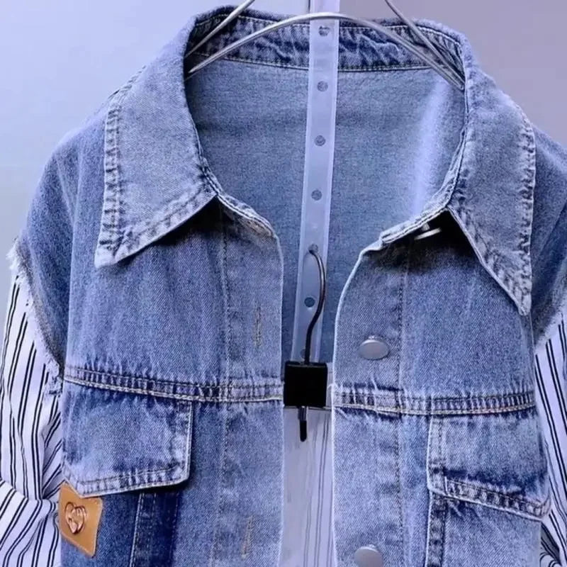 New Splicing Denim Jacket Women Spring Autumn Korean Fashion Denim Shirt Ladies Tops Casual Jean Coat Female Windbreaker - Smarsty
