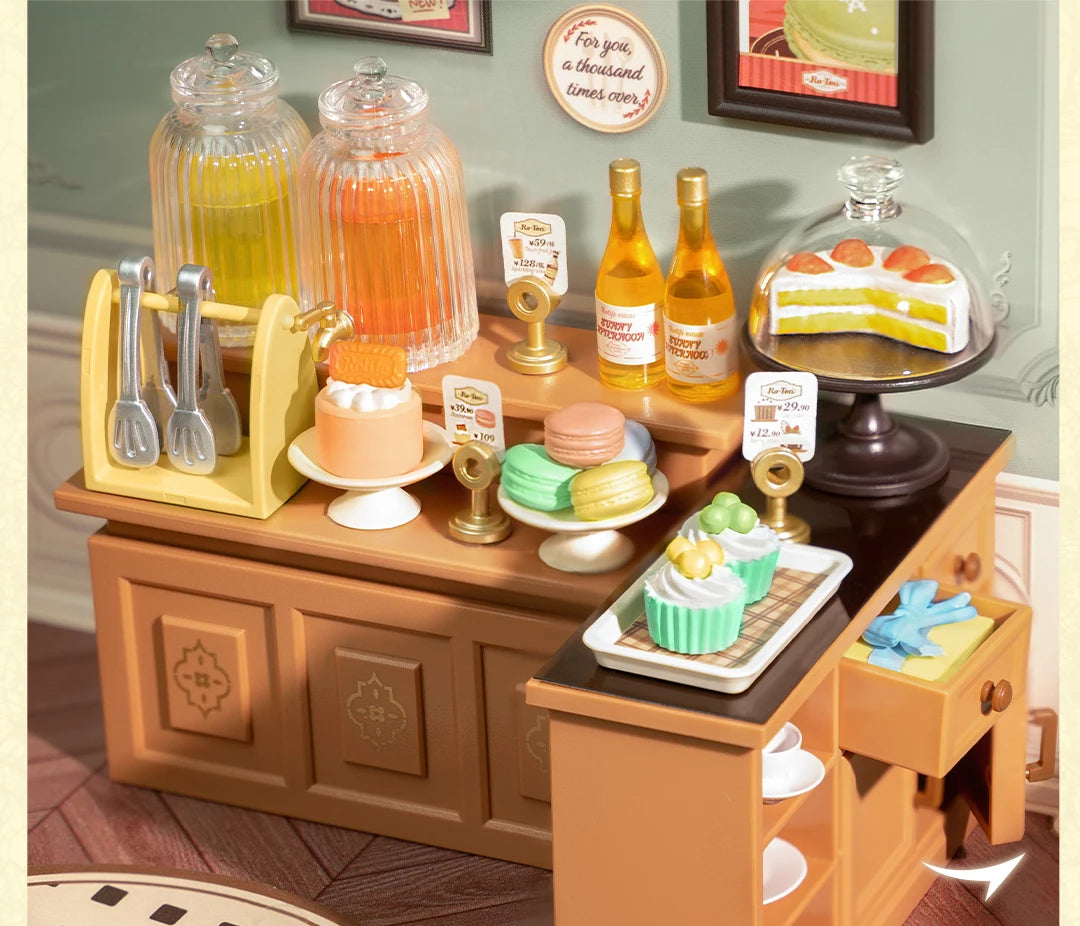 Robotime Rolife Super Creator Series Plastic Dollhouse Building Blocks for Kids Yum Burgers Leisurely Cheers Bar Sweet Sips Tea