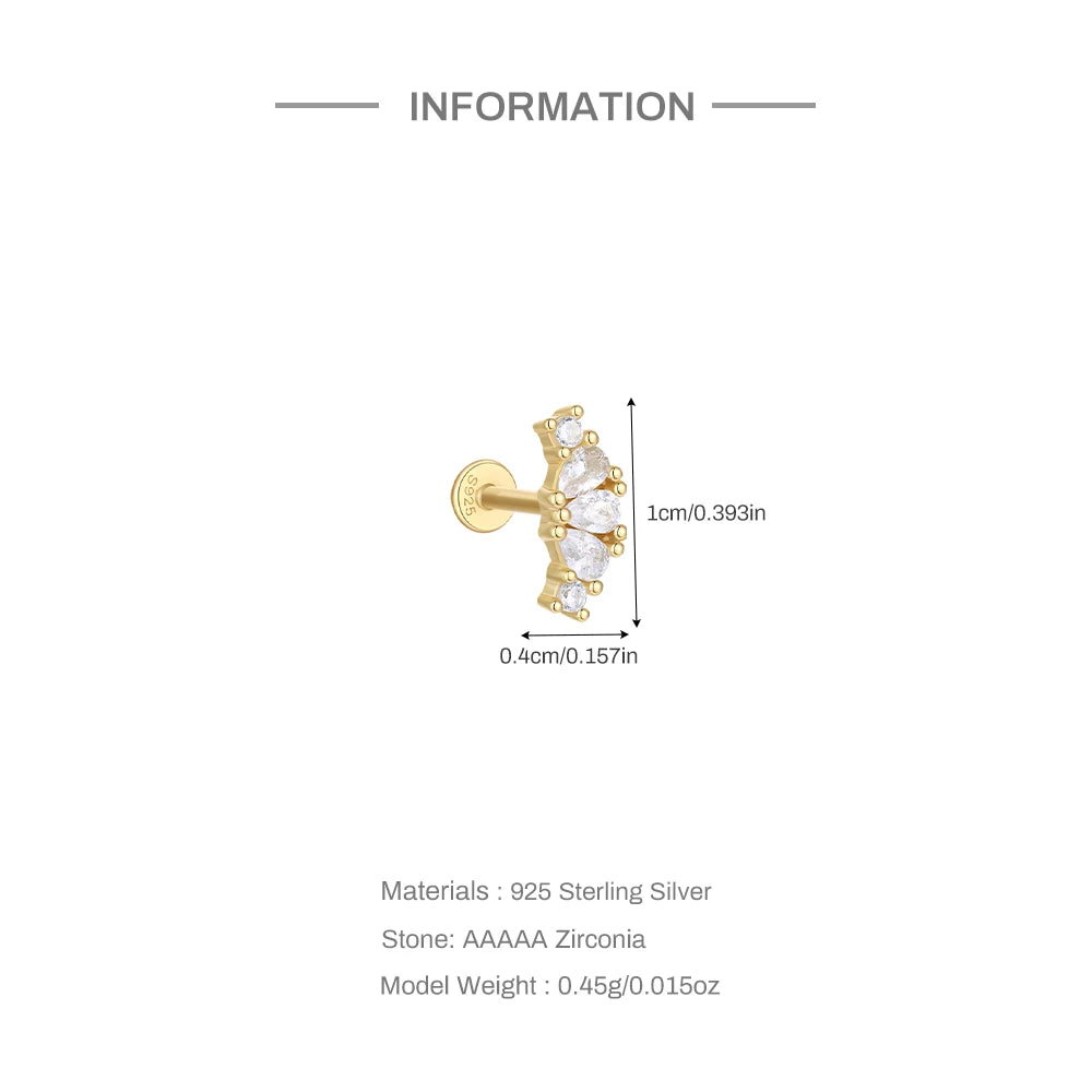 925 Silver Star Moon Zircon Stud Earrings Hypoallergenic - Smarsty