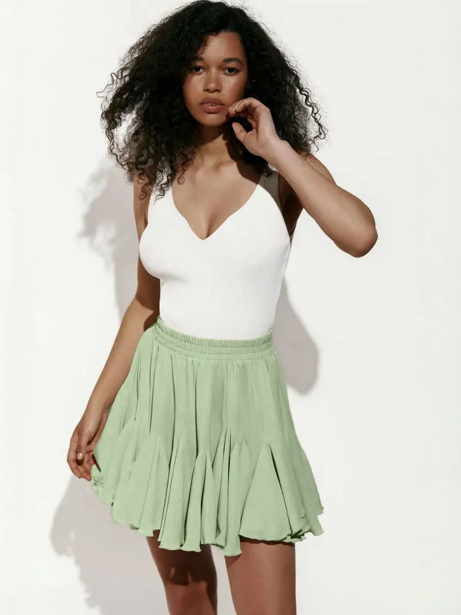 Wolfeel Summer White Mini Skirt High Waist Sexy Cute Ruffle Vintage Tennis Skirt Elastic Waist Tutu Short Skirts for Women - Smarsty