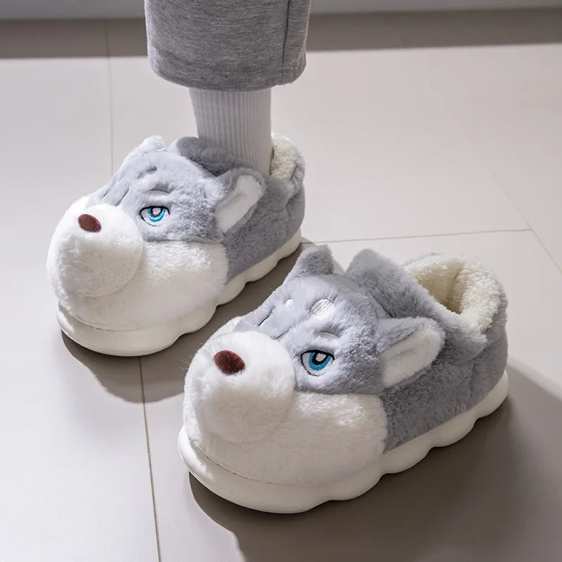 Plus Size 50 Indoor Fluffy Slippers For Women Men Winter Warm Shoes Cute Cartoon Dog Light Weight Couples Home Floor Slipper - Smarsty