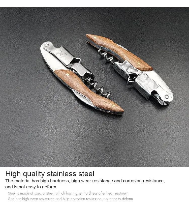 Stainless Steel Wine Corkscrew With Wood Handle - Smarsty
