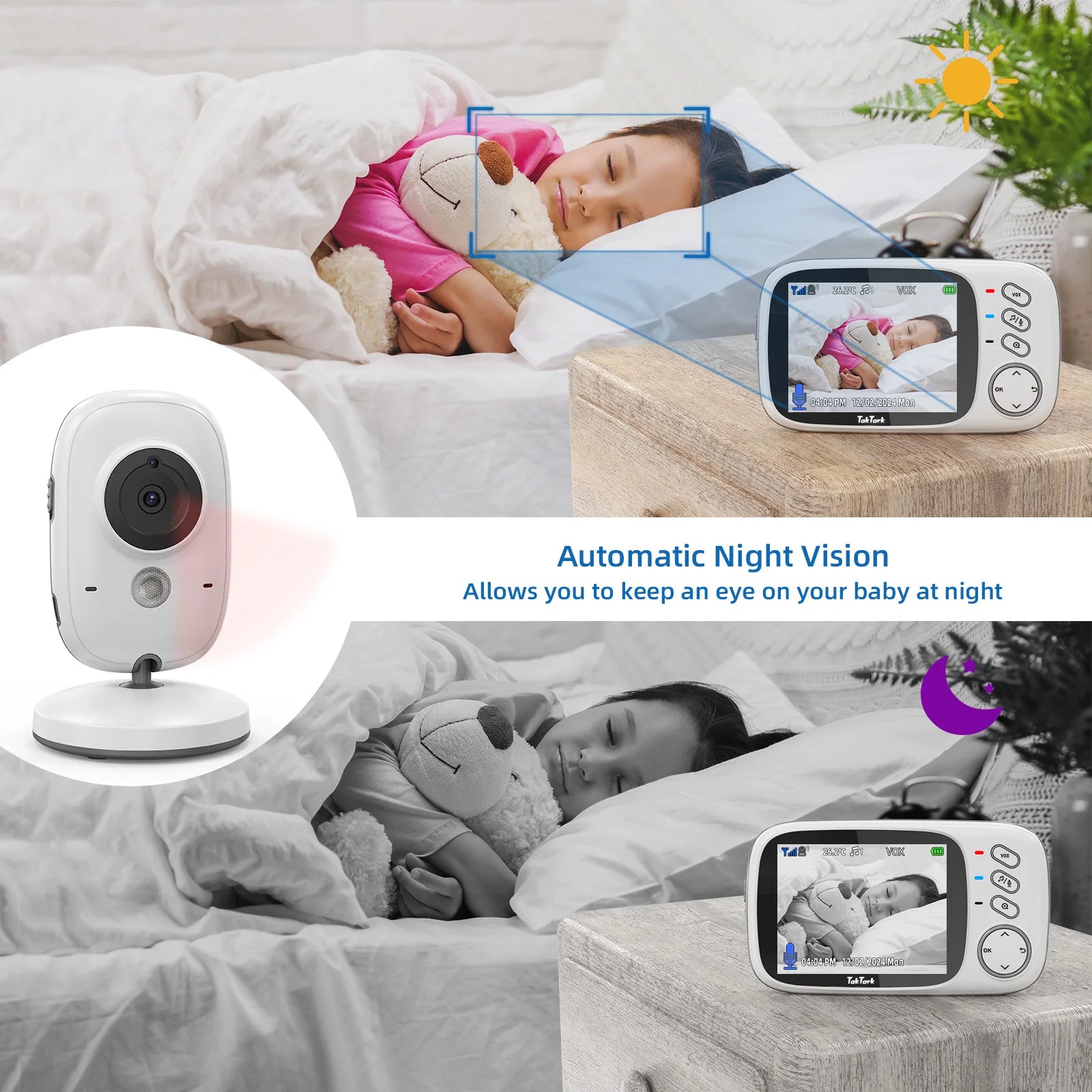 TakTark 3.2 Inch Wireless Video Baby Monitor Auto Night Vision Two-Way Intercom Temperature Monitoring Surveillance Camera Nanny by Smarsty