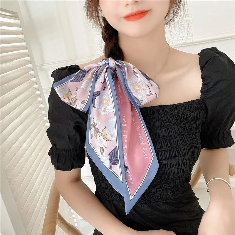 Summer Floral Silk Scarf Hairband Lightweight Headscarf - Smarsty