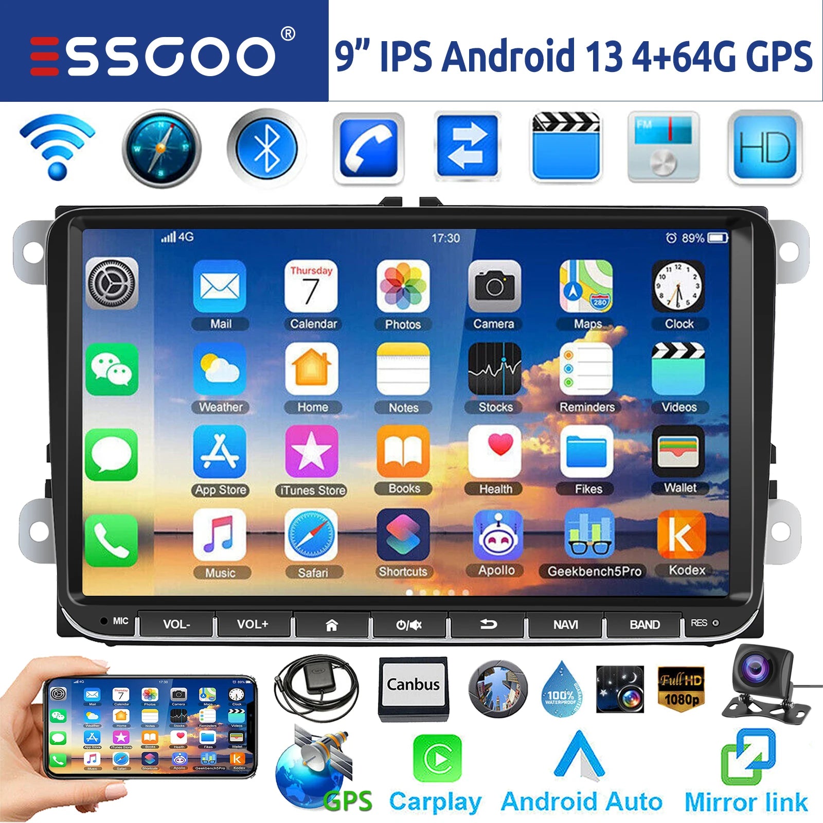 Android Car Stereo With Wireless Carplay GPS Navigation - Smarsty