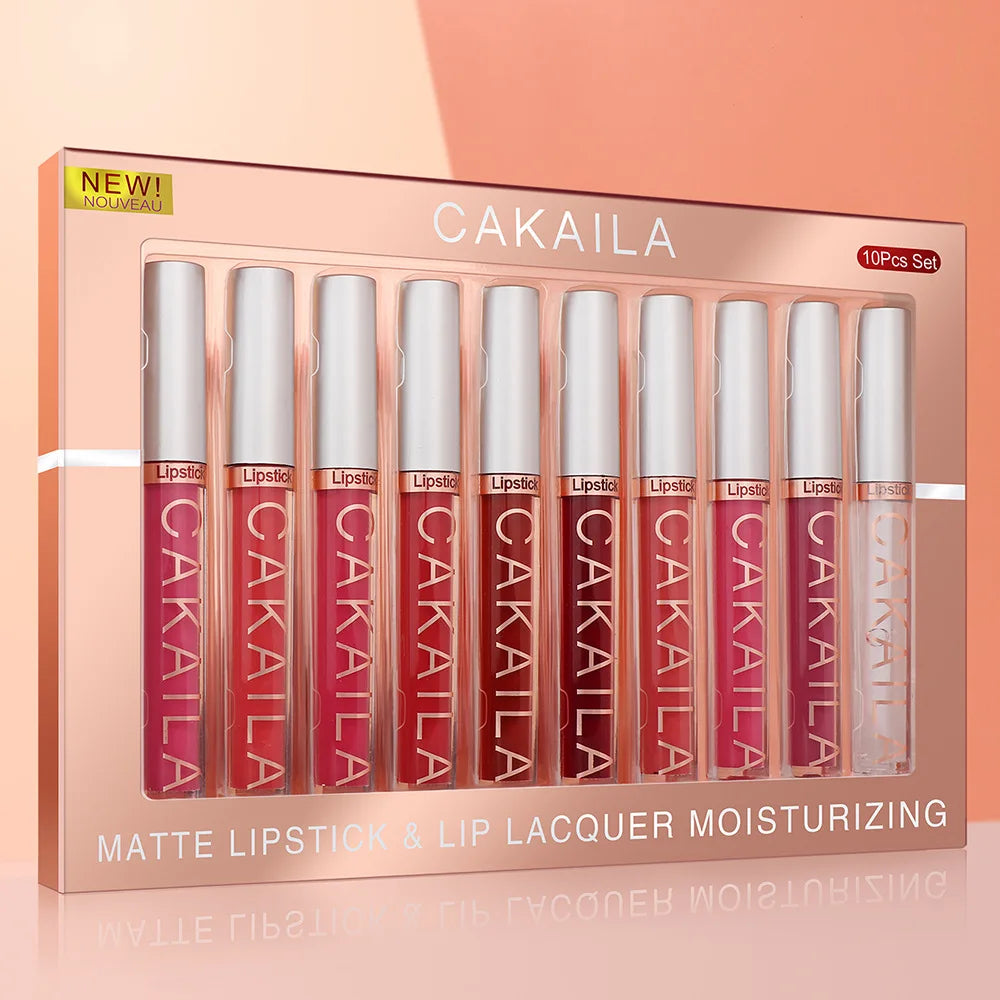 CAKAILA 10 Piece Nude Lip Gloss Set Long Lasting Velvet Finish - Smarsty