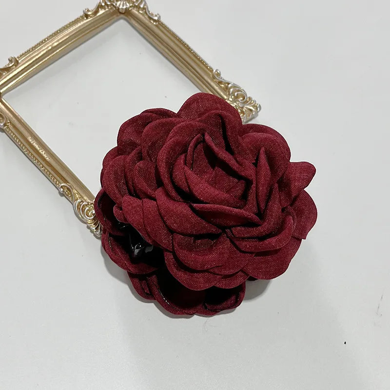 French Fabric Rose Hair Claw Clip Elegant Gift For Women - Smarsty