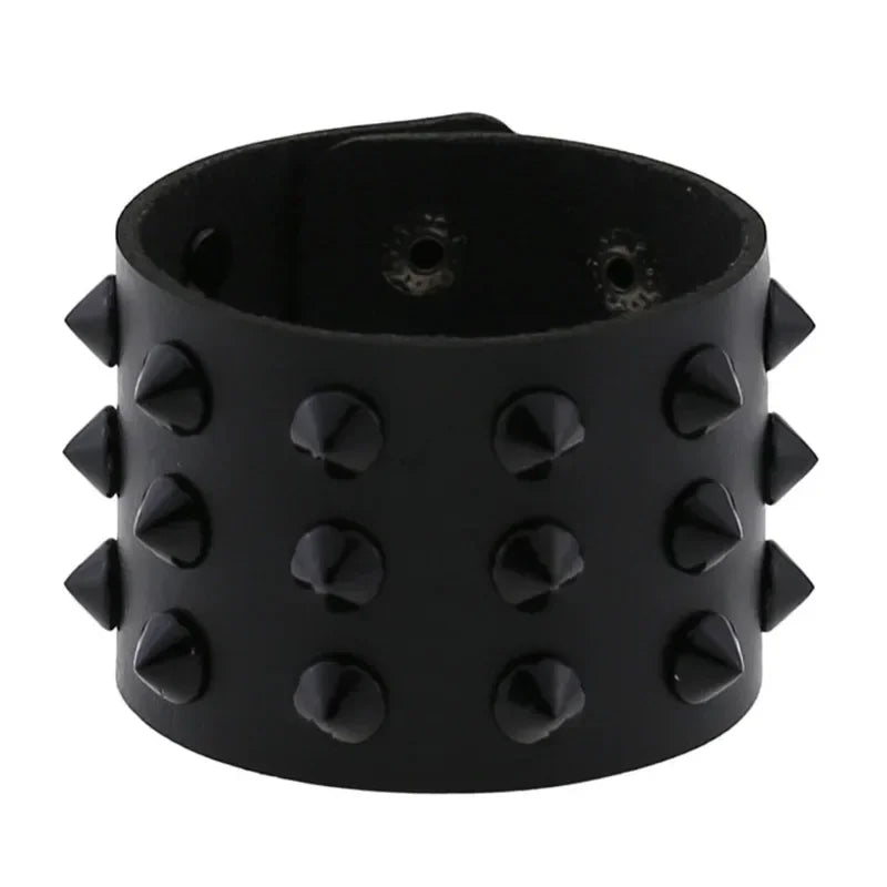 Unisex PU Leather Punk Bracelet with Spikes and Skull - Smarsty