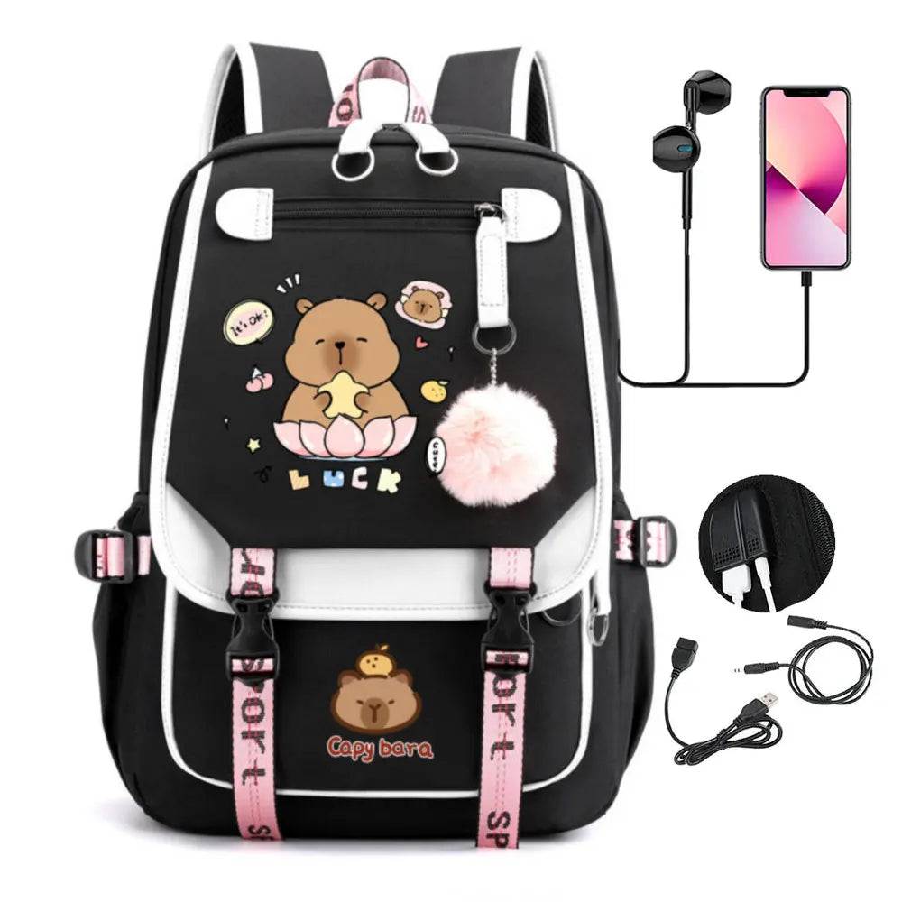 Unisex Canvas Laptop Backpack With USB Charge Patchwork - Smarsty