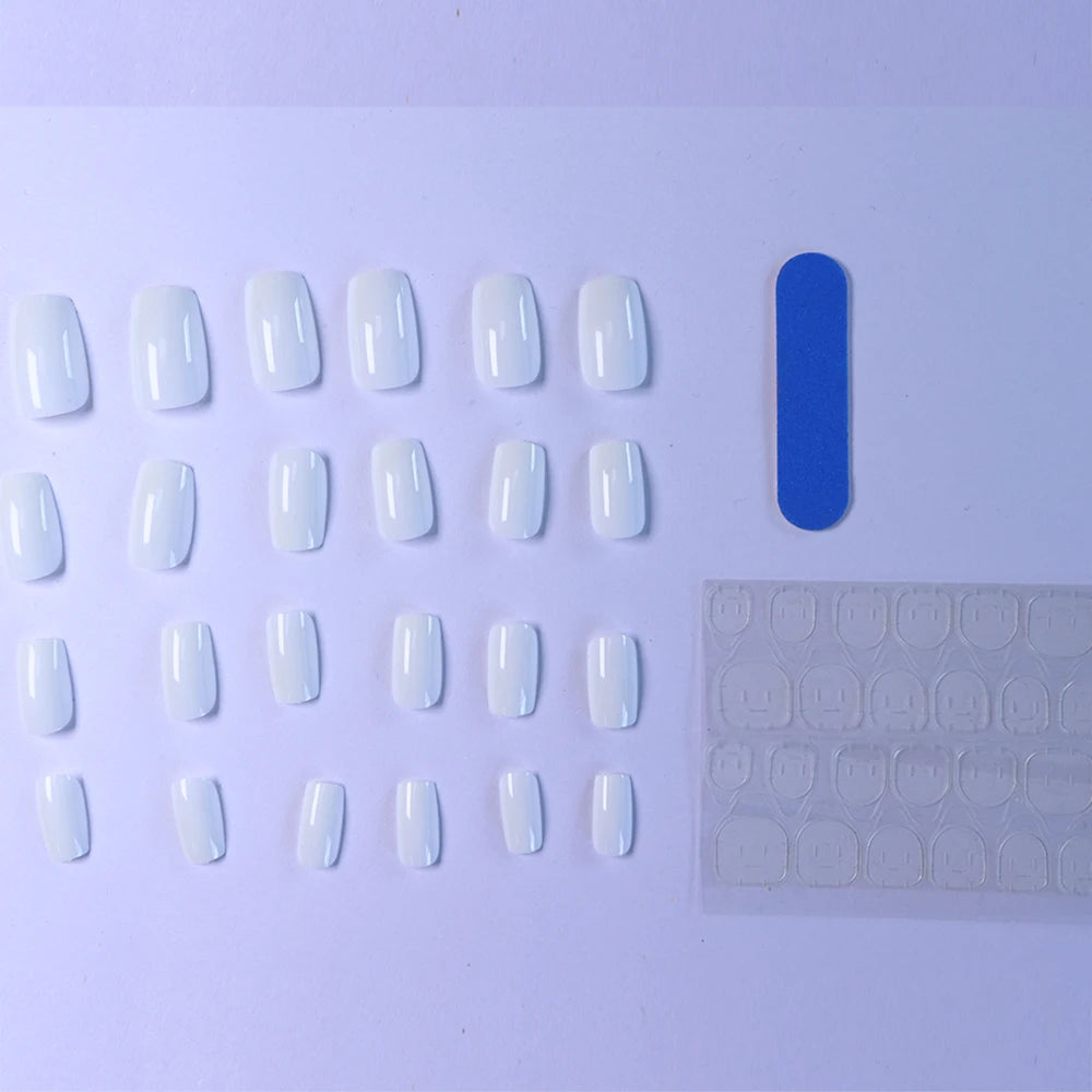 Medium White Square Press On Nails 24PCS for Parties - Smarsty
